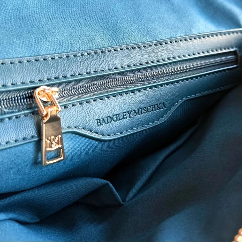 NWT Badgley Mischka Diamond Quilted Dome Satchel – Dark Green Teal Studded - Picture 12 of 14